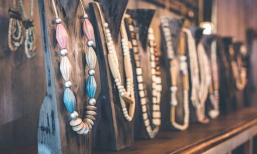 Necklaces on store display